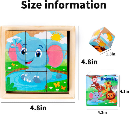 Wooden Animals Block Puzzles for Kids Ages 2-4 with Book, Jigsaw Puzzles Preschool Learning Educational Interactive Toys Gift for Boys Girls, Wood...