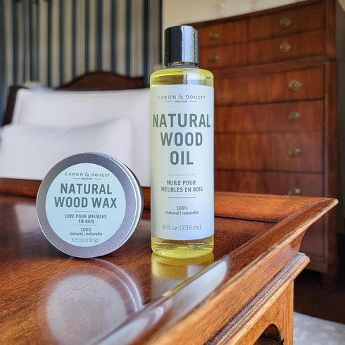 CARON & DOUCET - Natural Wood Conditioning Oil and Wax Bundle - 100% Plant Based Wood Conditioning and Polishing Oil - Orange Scented - Suitable f...