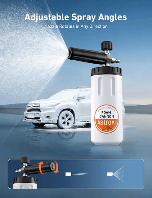 AstroAI Wide Neck Foam Cannon, with 1/4 Inch Quick Connector Plug to Pressure Washer, 1.0mm Orifice,1 Liter Capacity, Orange Lable...