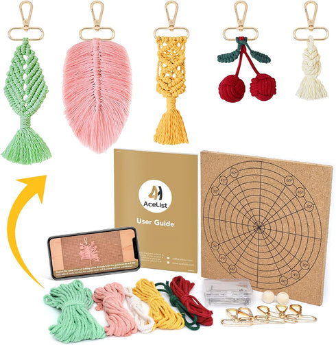 AceList DIY Macrame Kit for Adults, 5 Pcs Keychain with Cord, Boards, Pins & Instruction, Giftable Styles & Video...