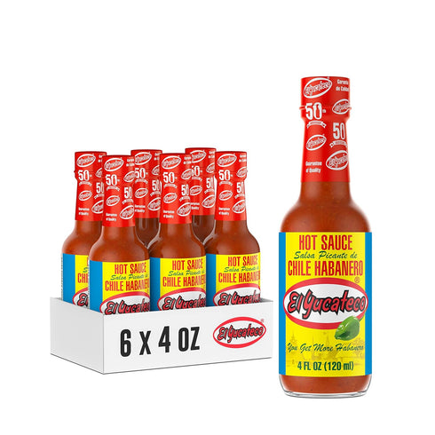 El Yucateco Red Habanero Sauce, 4 oz., 6 Pack, 8,550 Average Scoville Units, Gluten Free, Sugar Free...