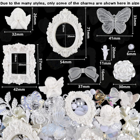 kikonoke 350 Pieces 3D Resin Rose Flower Bows Butterfly Embellishments Angel Charms Picture Frame with Flatback Pearl Beads for Craft DIY Making S...