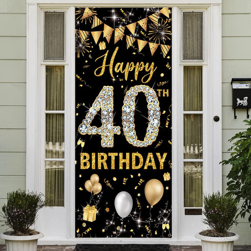 40th Birthday Decorations Door Banner, Black Gold Happy 40th Birthday Decorations Women Men, Door Cover Sign Poster Decor, 40 Year Old Birthday Pa...