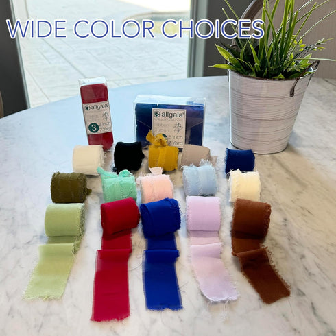 Allgala 6 Roll 2"x7yd Navy Blue Color Handmade Rustic Fringe Frayed Chiffon Ribbon for Bridal Wedding Gift Packing, Flower Bouquet Arrangement Wra...