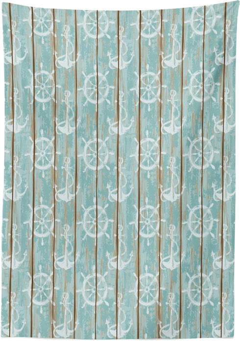 Ambesonne Nautical Tablecloth, Marine Elements Drawn on Old Wood Surface Helm Anchor Ornamental Print, Dining Room Kitchen Rectangular Table Cover...