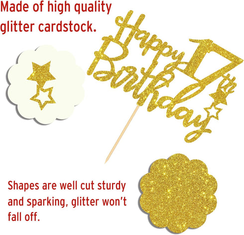 Gold Glitter Happy 17th Birthday Cake Topper - 17 Cake Topper - 17th Birthday Party Supplies - 17th Birthday Party Decorations...