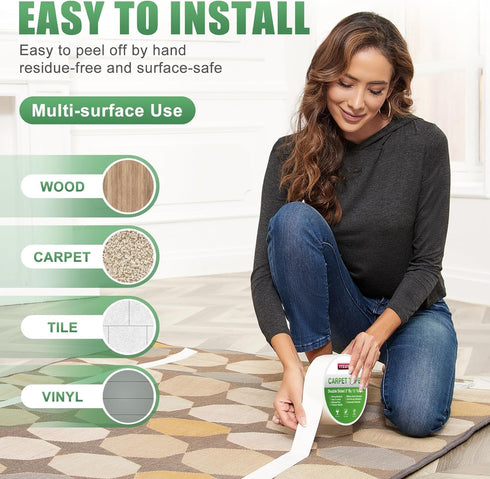 YYXLIFE Double Sided Carpet Tape for Hardwood Floors,Area Rugs Carpet Adhesive Removable Multi-Purpose Rug Tape Cloth Outdoor Steps,Heavy Duty Sti...