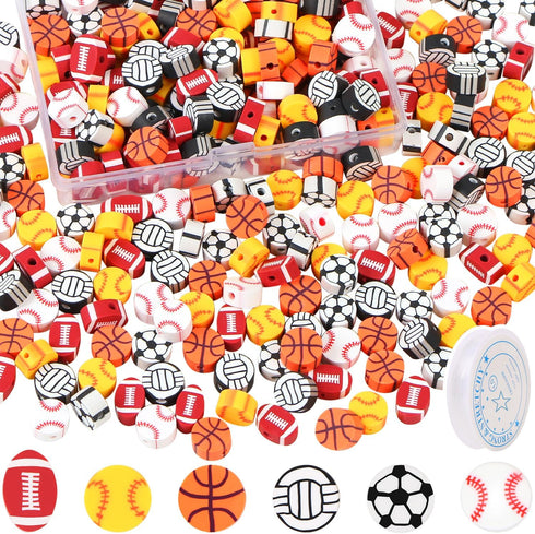 300 Pcs Sports Ball Beads for Jewelry Making, Sports Polymer Clay Beads Bulk, Baseball Basketball Soccer Volleyball Softball Football Beads Charms...