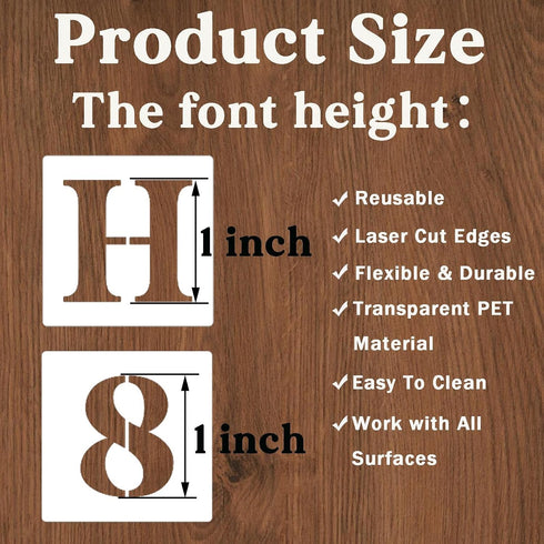 1 Inch Letter Stencils and Numbers, 40 Pcs Alphabet Drawing Templates, Reusable Plastic Art Craft Stencils for Painting on Wood, Wall, Fabric, Roc...