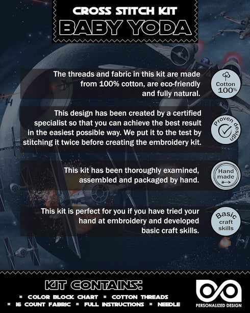 Personalized.Design Counted Cross Stitch Kit 'Baby Yoda: Grogu' - Star Wars Bookmark Embroidery Kit with Mandalorian The Child 'This is The Way' P...