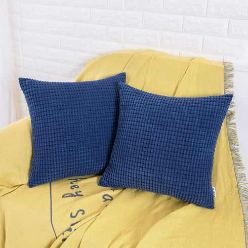 HWY 50 Navy Blue Corduroy Throw Pillow Covers 16x16 Inch, Pack of 2, Soft Solid Decorative Cushion Cases for Couch Sofa Bed Living Room, Corn Text...