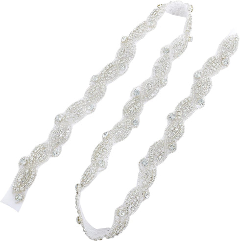 ShiDianYi Rhinestone Applique Silver Bridal Sash Wedding Dress Belt Sash Rhinestone Belt Wedding Sash...