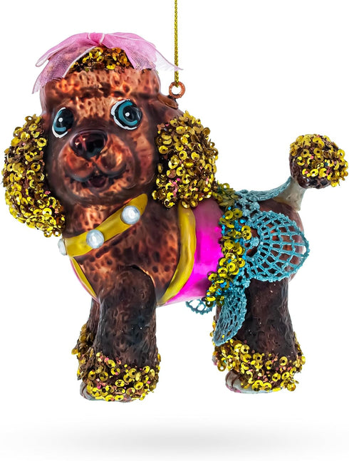 Sophisticated Poodle Blown Glass Christmas Ornament...