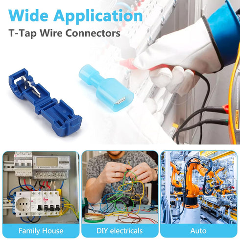 120 Pcs Quick Splice Wire Terminals, Male & Female Blue T-Tap Self-Stripping Quick Splice Connectors, Nylon Fully Insulated Quick Disconnects Kit ...