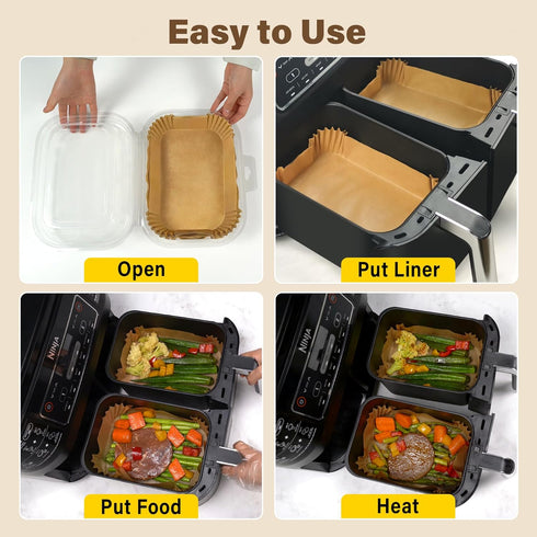 Air Fryer Liners Disposable, Rectangular Parchment paper for Ninja 2-Basket Air Fryer, 125Pcs Natural Ninja Dual Airfryer Liners, Greaseproof Air ...