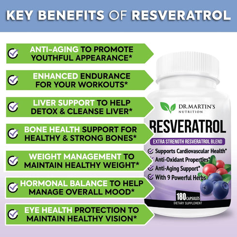 Extra Strength Resveratrol 1568mg - 180 Capsules - 3 Months Supply | Antioxidant Supplement | Natural Trans-Resveratrol Pills | for Anti-Aging, He...