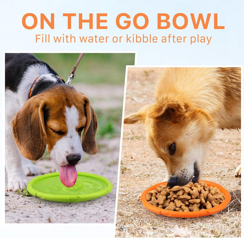 PrimePets Dog Frisbees, 2 Pack, 7 Inch Dog Flying Disc, Durable Dog Toys, Nature Rubber Floating Flying Saucer for Water Pool Beach, Orange and Gr...
