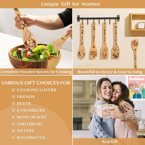 Golden Girls Kitchen Decor Accessories Wooden Spoons for Cooking -Golden Girls Merchandise for Fans,Tv Show Bamboo Utensils Gifts for Women,Birthd...