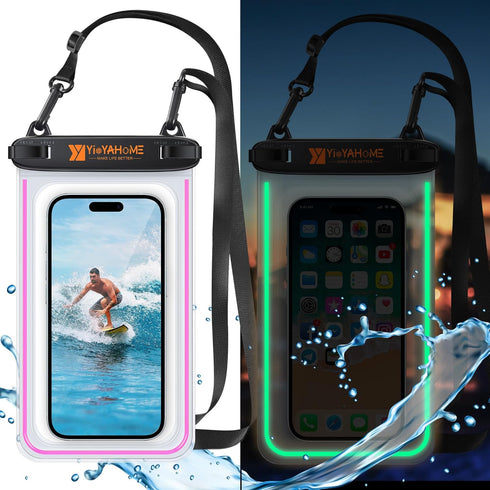 [2 Packs - 8.5“ Noctilucent Floatable Waterproof Phone Pouch Waterproof Phone case for iPhone Samsung Beach Swimming Kayaking Boating Fishing Divi...