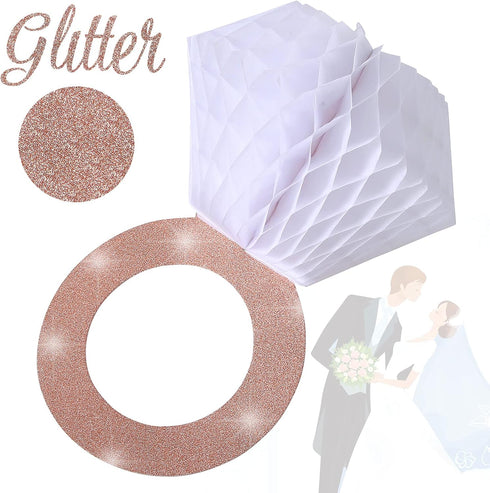 Engagement Party Decorations, Bridal Shower Supplies, Honeycomb Ring Hanging Decorations, Rose Gold Glitter Diamond Rings (6pcs), Engaged Diamond ...