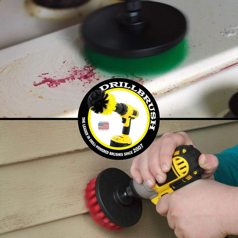 Drill Brush - Indoor/Outdoor Medium and Stiff 4-inch Round - Spin Brush - Combo Kit - Cleaning Supplies - Stove, Oven, Sink - Grout Cleaner - Outd...