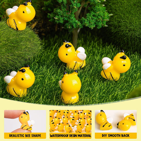 92PCS Mini Resin Bees Cute Bee Figurines for Cake Toppers, Tiny Bees Miniatures for Baby Shower Fairy Garden Miniature Moss Landscape Crafts DIY H...