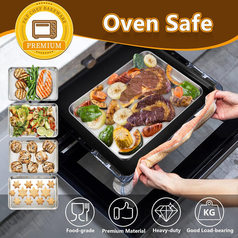 P&P CHEF 12.5 Inch Baking Sheet Pan with Rack Set, Stainless Steel Cookie Sheet Pan Tray with Cooling Rack for Oven Use, Cooking Roasting, Non Tox...