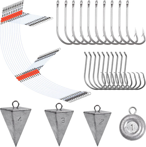Surf Saltwater Fishing Tackle Kit,36PCS Surf Fishing Leader Rigs with Pyramid Sinkers Disc Sinkers Fishing Wire Leader Circle Hooks Saltwater Fish...