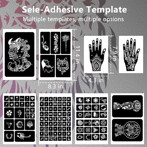 Moricher Temporary Tattoo Kit - 15 Body Markers + 132 Reusable Stencils + Face Gems, Cosmetic Grade Dual-ended Tattoo Pens, A4 Henna Tattoo Templa...