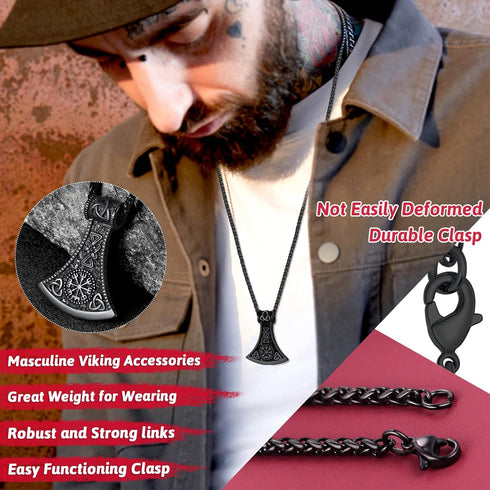 FaithHeart Viking Axe Pendant Necklace for Men Women Stainless Steel Norse Vikings Jewelry with Delicate Gift Packaging...