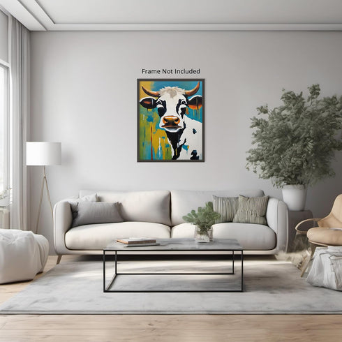 Posterizer 1 pcs- black and white cow with oil painting style background-Art for Animal Lovers-Abstract & Modern Art- Decor for Home & Office- unf...