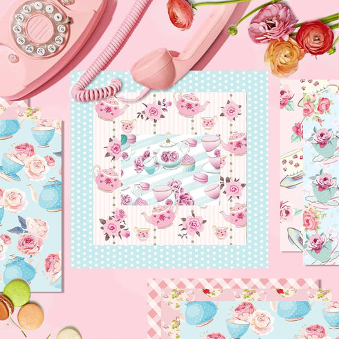 Tea Party Scrapbook Paper Pad,24 Pcs Tea Party Double-Sided Decopodge Paper,Cardstock Paper for Scrapbooking DIY Decorative Background Cardmaking ...
