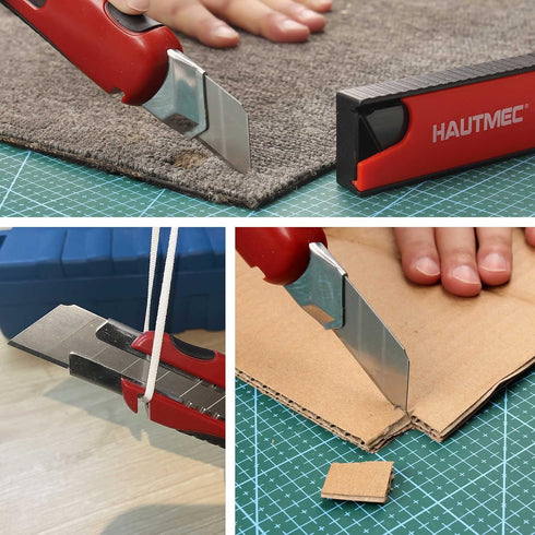 HAUTMEC 25mm Pro Heavy Duty Utility Knife Box Cutter with Extra 10PCS Rust Proof SK2H Black Sharp Blades, Autolock Slider, Sturdy Body for Industr...