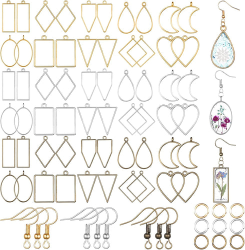 Inbagi 180 Pieces Open Bezels for Resin Jewelry Making Kit Hollow Frame Pendants Resin Craft Assorted Geometric Frame Charms for Resin Casting Nec...