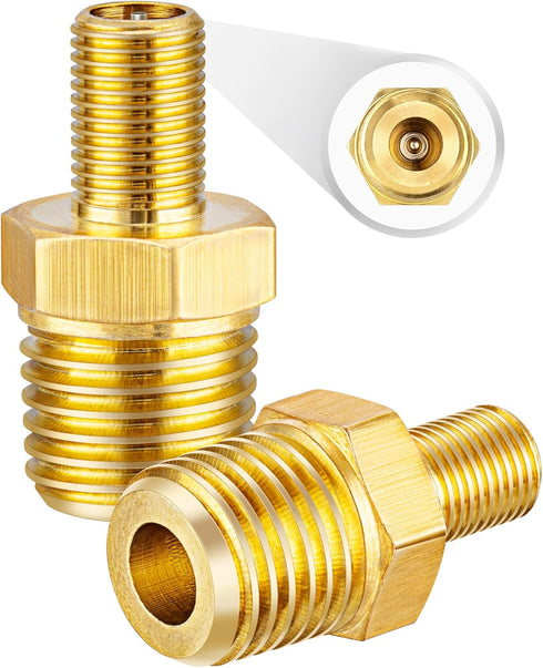 Brass Air Inflator Adapter w/Valve Stem Inside, 1/4" NPT (M) to Standard Schrader Valve (M), Tire Inflator Connector for Auto Portable Air Compres...