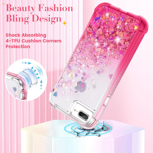 Ruky for iPhone 6 Plus 6s Plus 7 Plus 8 Plus Case, Glitter Clear Women Full Body Rugged Liquid Cover with Built-in Screen Protector, Gradient Pink...