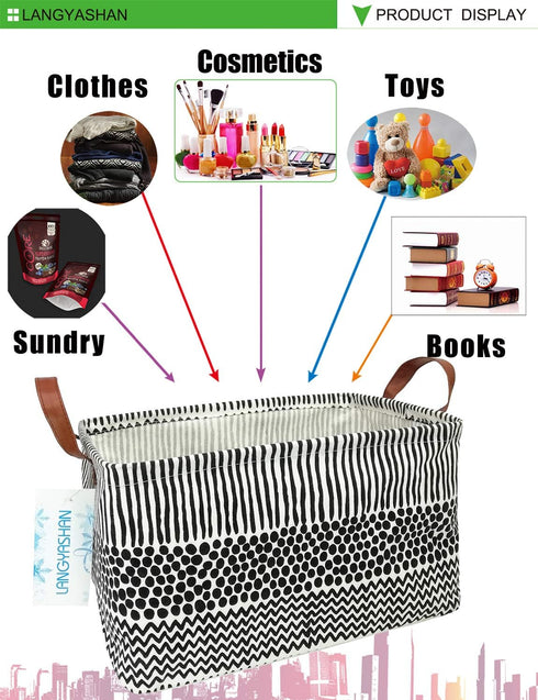 LANGYASHAN Rectangular Storage Bin Collapse Canvas Fabric Cartoon Storage Basket with Handles for Organizing Home Kitchen Boys and Girls Toys Offi...