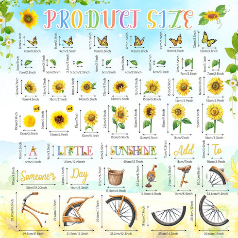 Summer Bulletin Board Decorations Set 3D Sunflowers Cutouts Bicycle Butterfly Leaves Paper Cutouts Classroom Decorations for Preschool Summer Home...