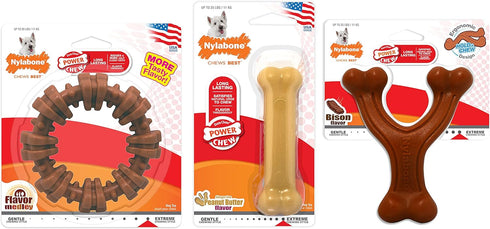 Nylabone Power Chew Customer Favorites Dog Toy Bundle, Indestructible Dog Chew Toys for Aggressive Chewers, 3 Shapes and Flavors, Flavor Medley, S...