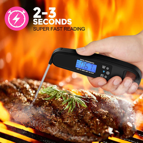 Instant Read Meat Thermometer for Kitchen Cooking, Ultra Fast Precise Waterproof Digital Food Thermometer with Backlight, Magnet and Foldable Prob...