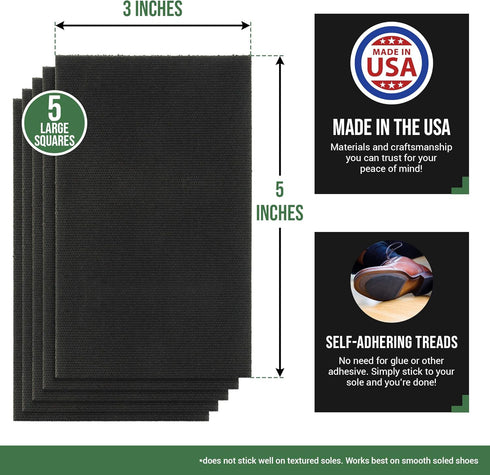 Black Non-Slip Shoe Pads | Anti-Skid Shoe Treads for Men's & Women's Heels or Boots | Improved 5 Large 3" x 5" Self-Adhesive Heel Pads...
