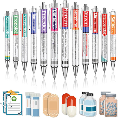 24 Pharmacy Pens for Nurse with 12 Nurse Sticky Notes Nurse Accessories for Work Funny Pharmacy Drug Nursing Week Pens Gifts Medical Assistant Pha...