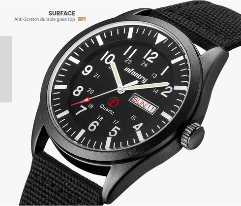 Infantry 5ATM Waterproof Mens Military Tactical Field Watch, Date & Day 12/24Hr Display Watches for Men, Casual Quartz Wristwatch with Nylon Strap...