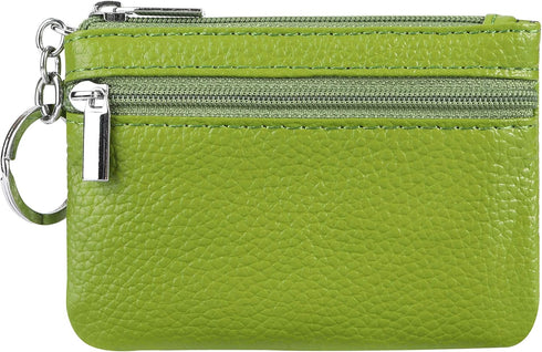 Women Genuine Leather Keychain Zipper Change Wallet Small Mini Pocket Size Coin Purse...