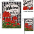 Home Decorative Welcome to Our Porch Geranium Spring Summer Garden Flag, Red Flower Black White Buffalo Plaid Check House Yard Outside Decoration ...
