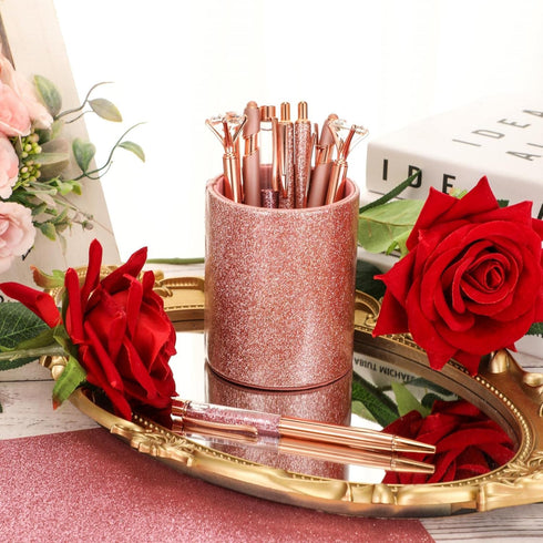 Sabary 8 Pcs Ballpoint Pens with Pen Holder for Desk Metal Crystal Diamond Pen Glitter Pencil Holder Fancy Pens Black Ink Bling Desk Organizer for...