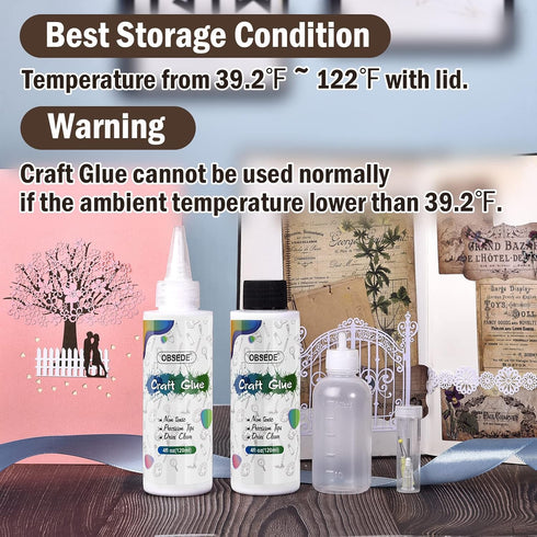OBSEDE Craft Glue Dries Clear Art Adhesive 4fl oz/120ml with Fine Metal Tip Bottle Applicator Kit for DIY Crafts Glitter Paper Card Decoupage Scra...