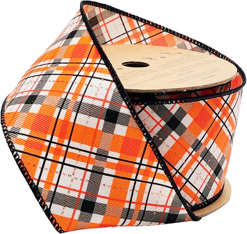 LaRibbons Fall Burlap Ribbon Wired,2 1/2" x 10 Yards,Orange and Black Fall Plaid Pumpkin Ribbon for Autumn Wreath,Thanksgiving,Halloween,Gift,Home...