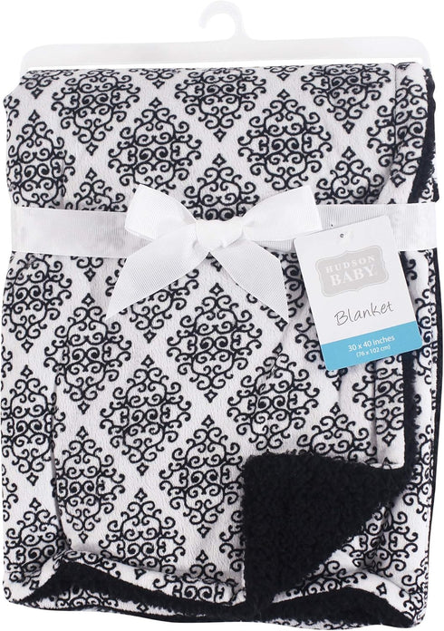 Hudson Baby Unisex Baby Plush Mink and Sherpa Blanket, Classic Damask, One Size...