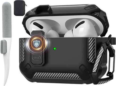 Maxjoy for AirPods Pro Case Cover with Lock, AirPods Pro 1st Generation Case for Men Military Rugged Protective Cover with Keychain Compatible wit...